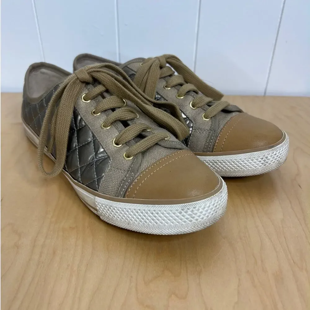 Tory Burch Caspe Quilted Gold Metallic Sneakers Size‎ 9.5